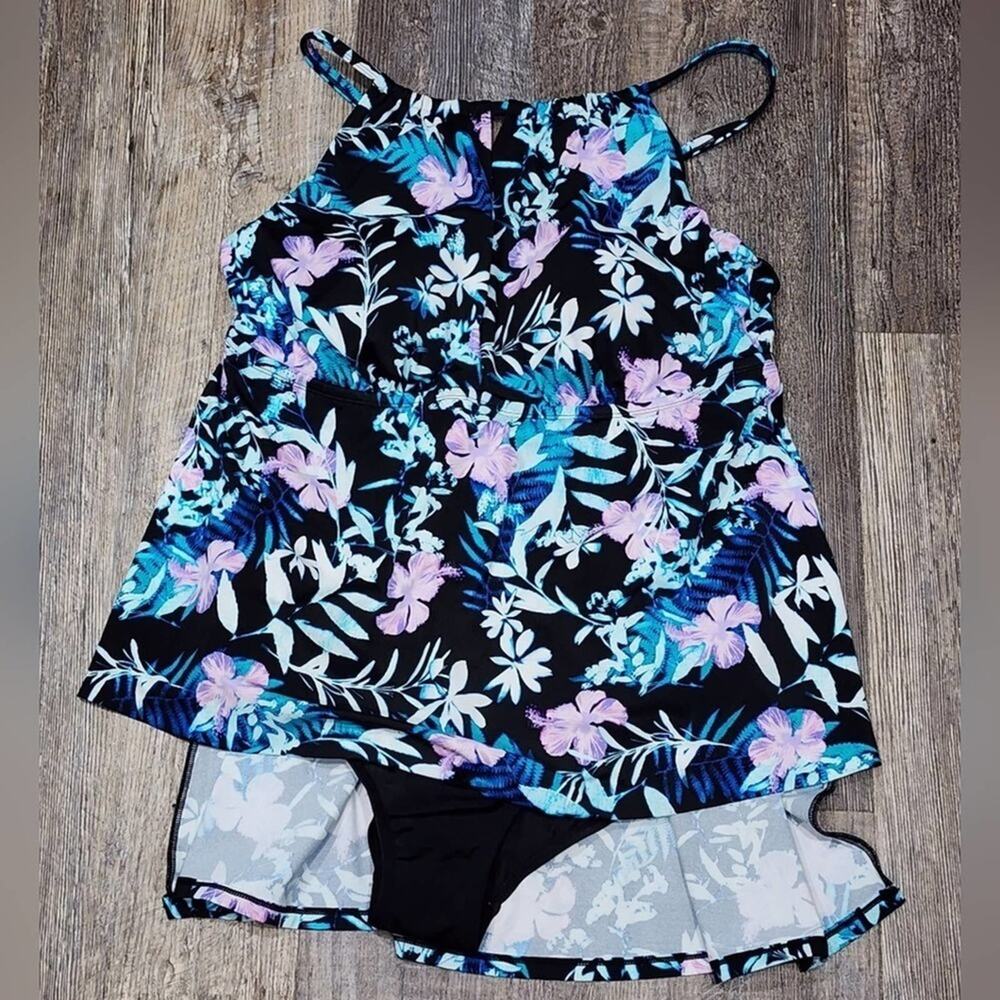 Swimsuits for All floral hi lo one piece Halter bathing suit plus size 18